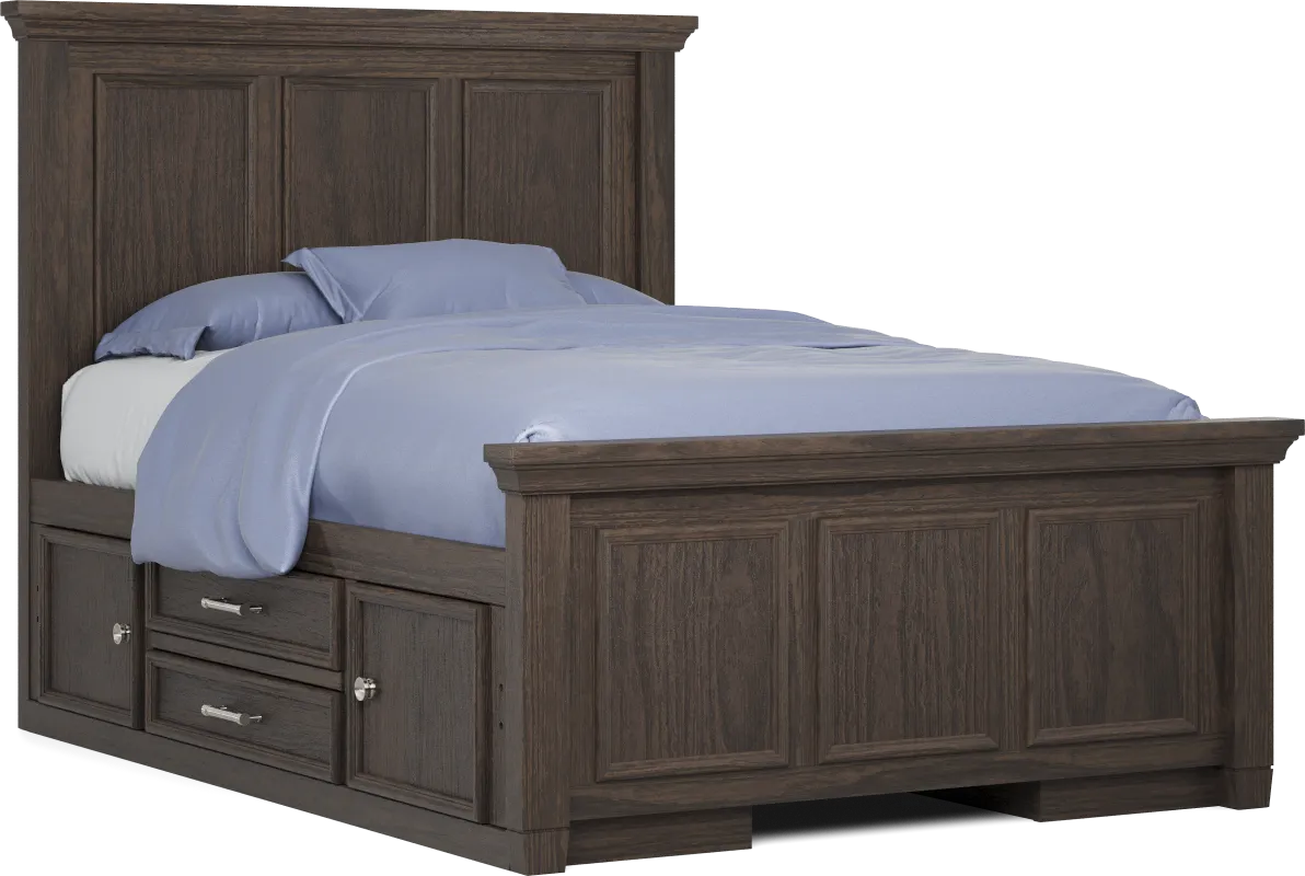 Kids Canyon Lake Java Full Panel Bed with 2 Storage Side Rails