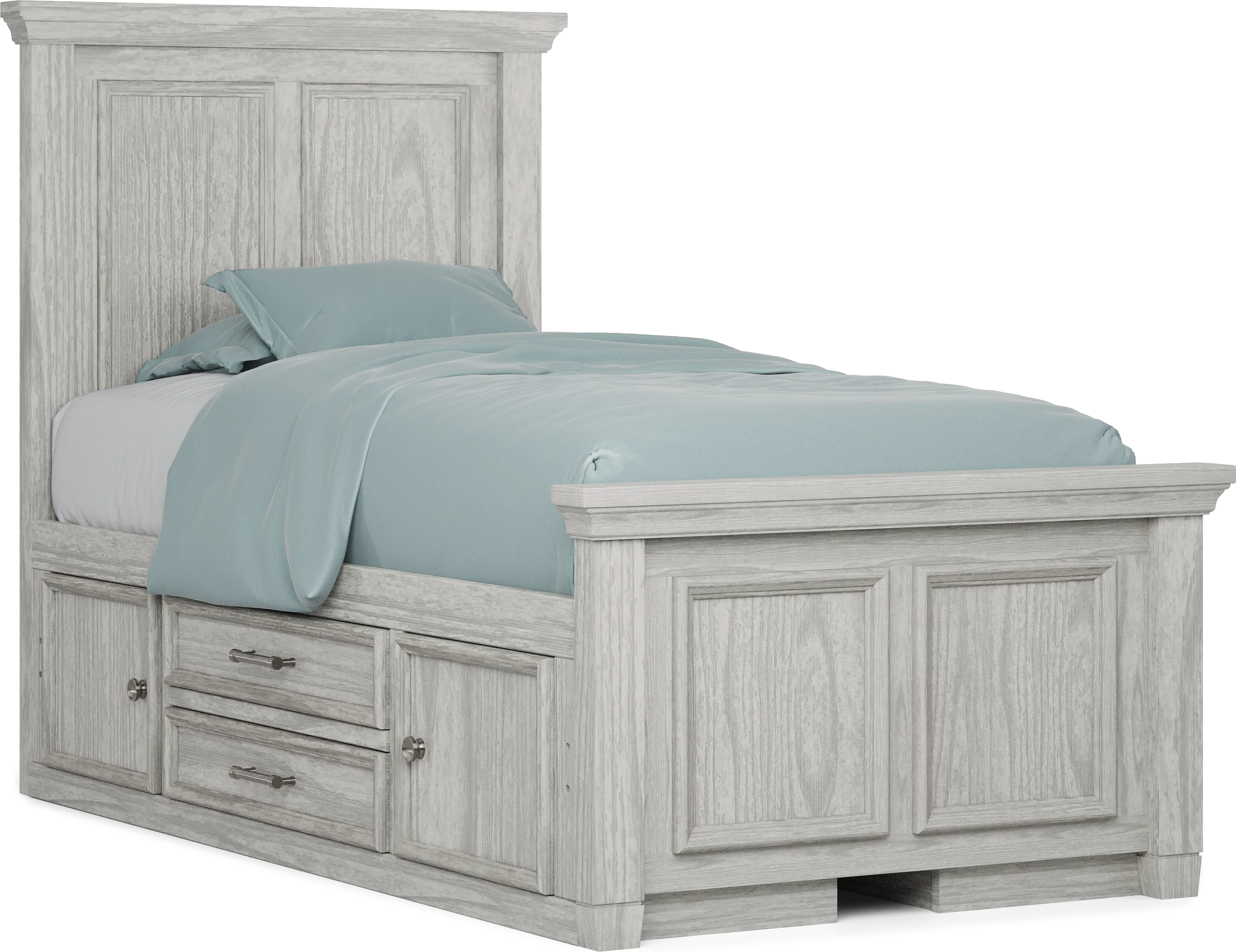 Kids Canyon Lake Ash Gray Twin Panel Bed with 2 Storage Side Rails - Thumbnail - Image 1