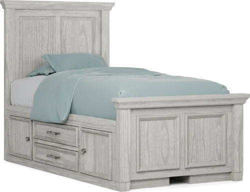 Kids Canyon Lake Ash Gray Twin Panel Bed with 2 Storage Side Rails