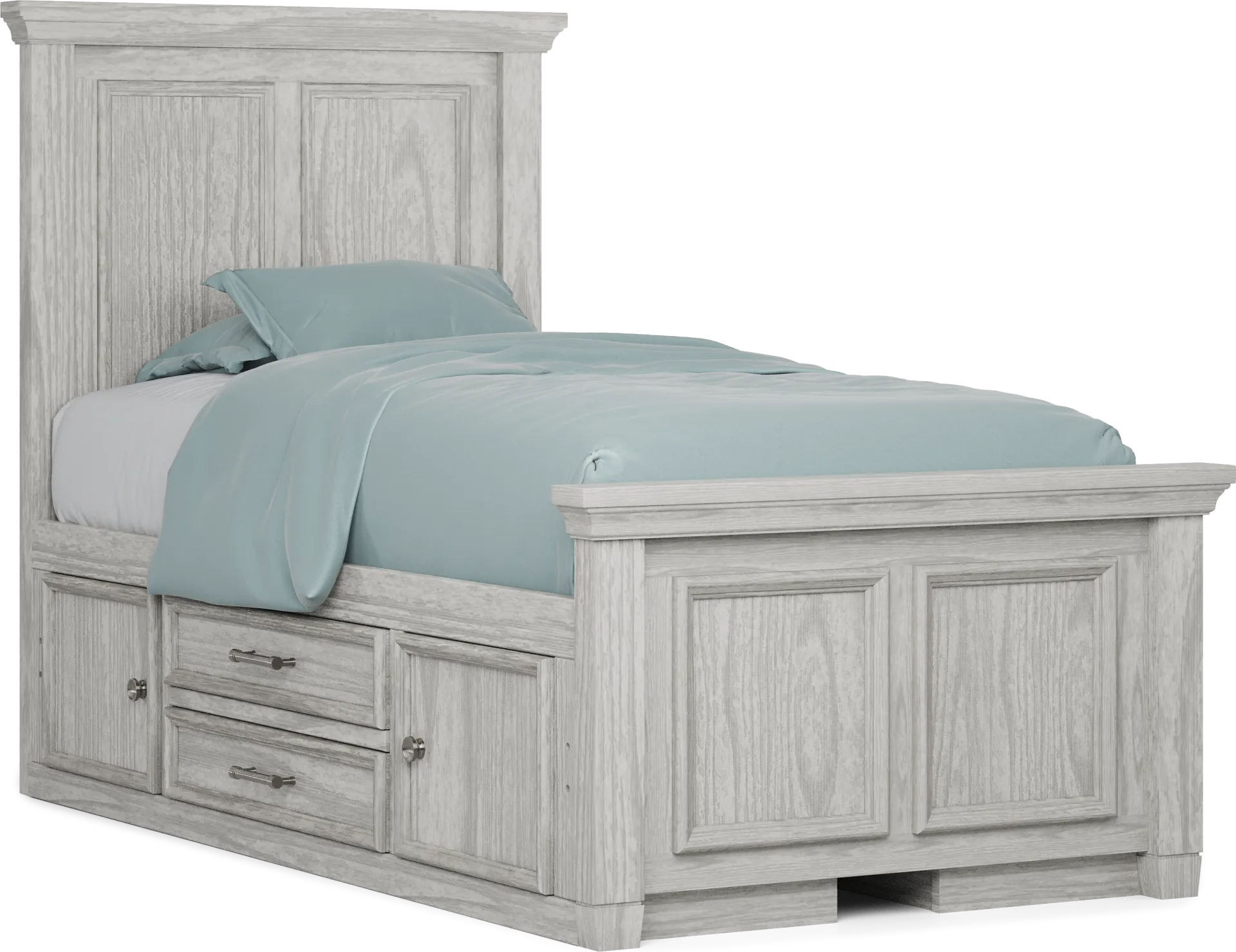 Kids Canyon Lake Ash Gray Twin Panel Bed with 2 Storage Side Rails - Image 1