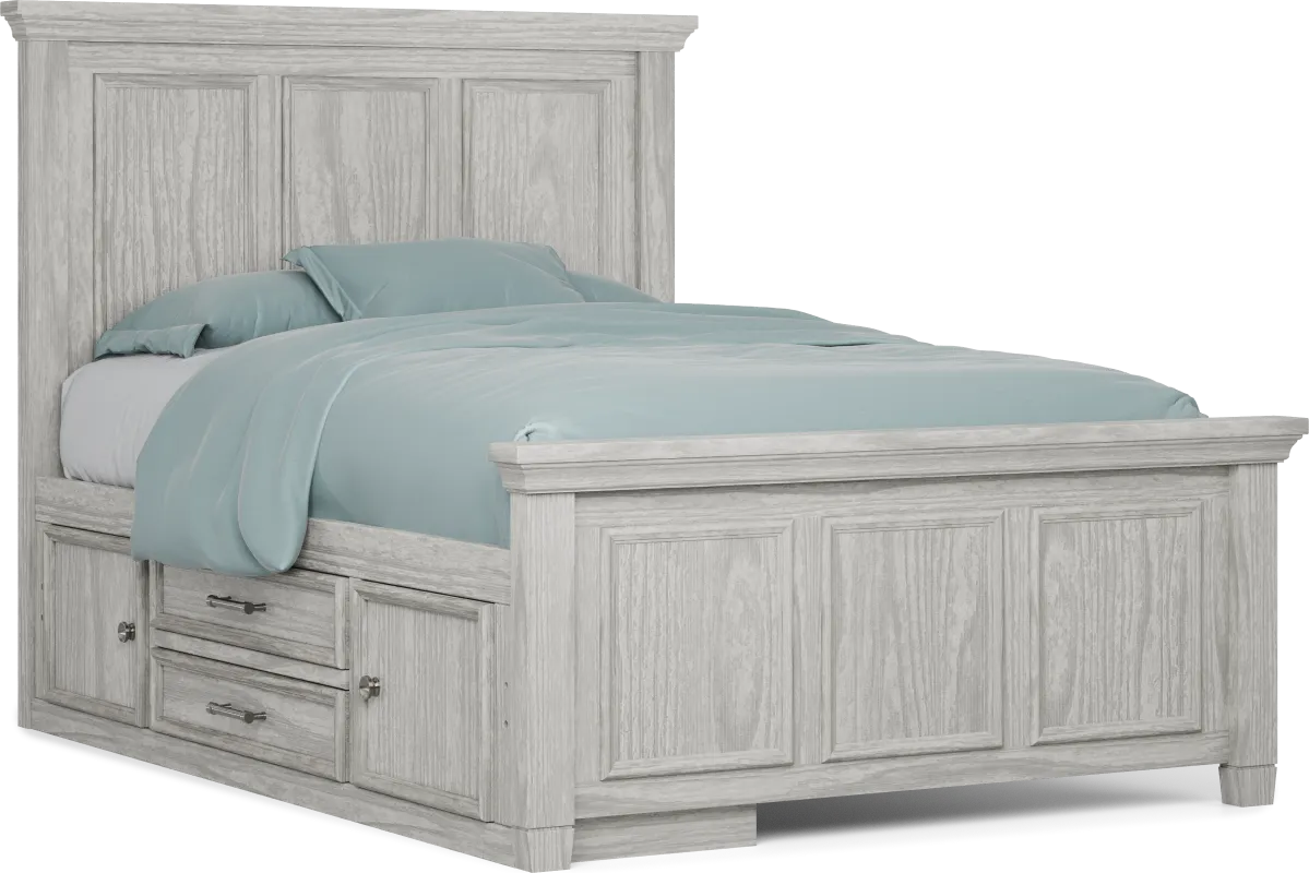 Kids Canyon Lake Ash Gray Full Panel Bed with Storage Side Rail