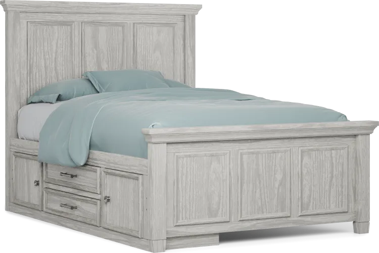 full panel bed with storage rail