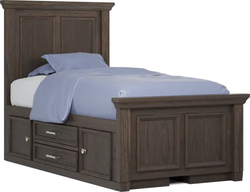 Kids Canyon Lake Java Twin Panel Bed with 2 Storage Side Rails