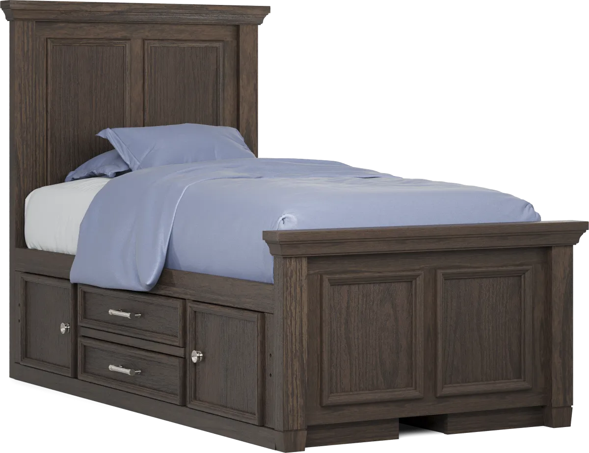 Java Bed Canyon Lake 3 Pc Java Dark Wood Twin Panel Bed With Storage Rails ...