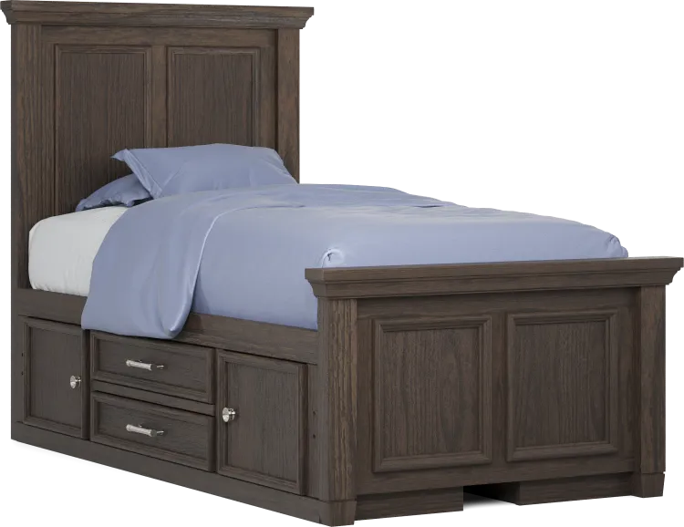 twin panel bed with storage rails