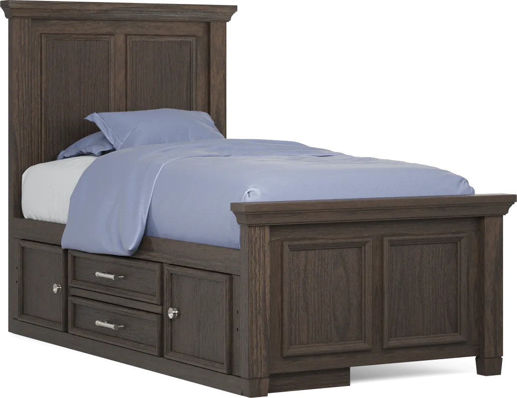 Kids Canyon Lake Java Twin Panel Bed with Storage Side Rail