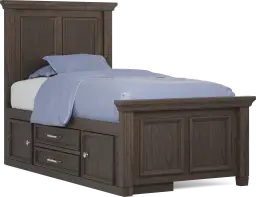 twin panel bed with storage rail