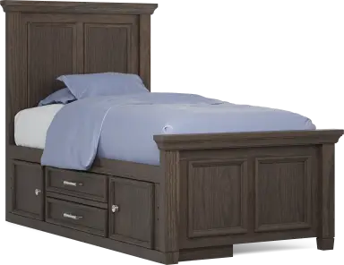 twin panel bed with storage rail