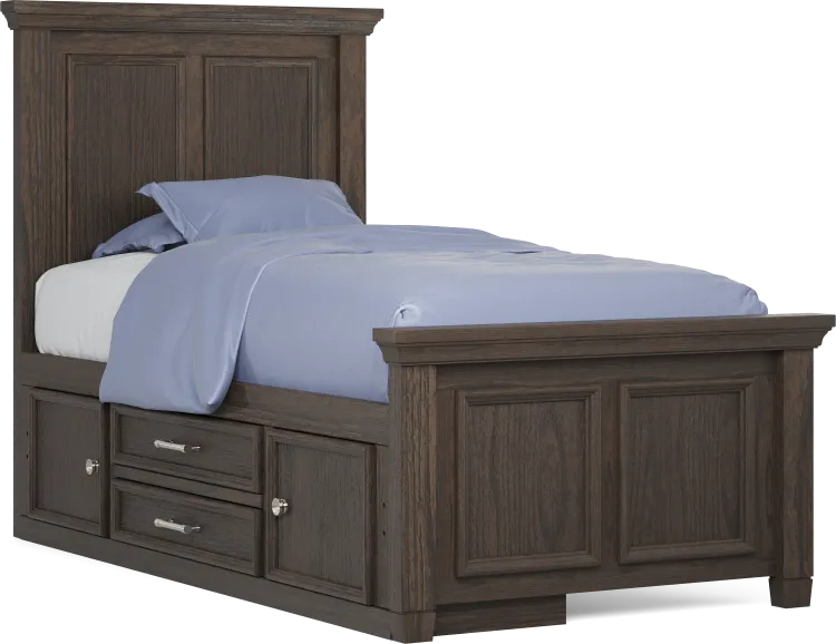 twin panel bed with storage rail