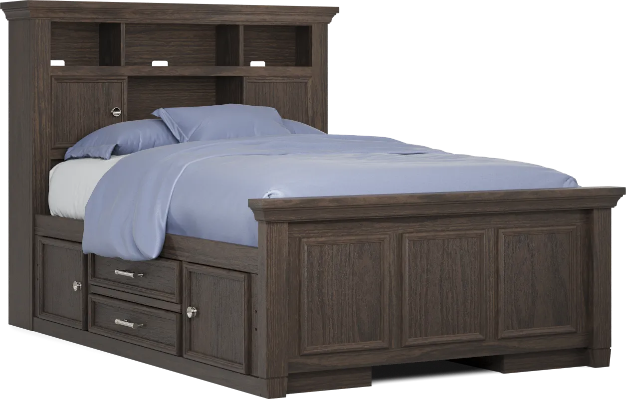 Kids Canyon Lake Java Full Bookcase Bed with 2 Storage Side Rails