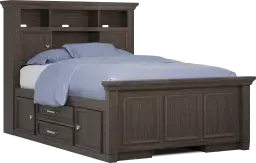 full bookcase bed with 2 storage rails