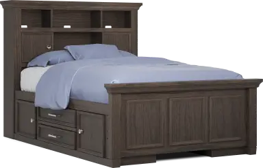 full bookcase bed with 2 storage rails