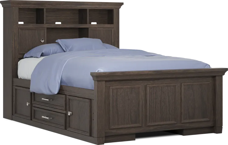 full bookcase bed with 2 storage rails