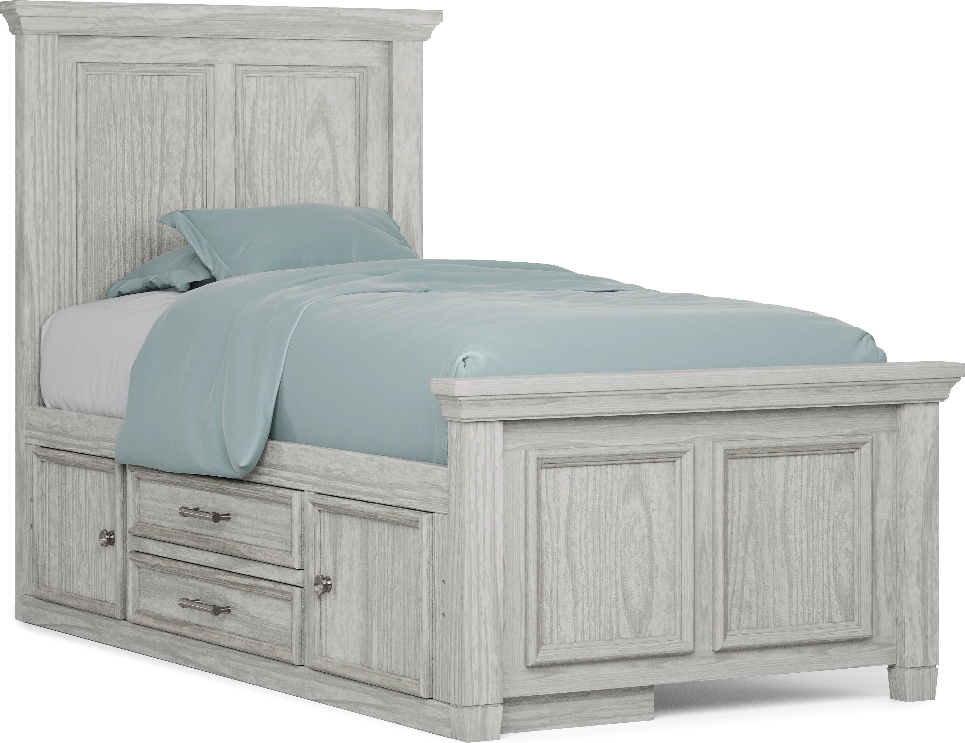 Kids Canyon Lake Ash Gray Twin Panel Bed with Storage Side Rail - Thumbnail - Image 1
