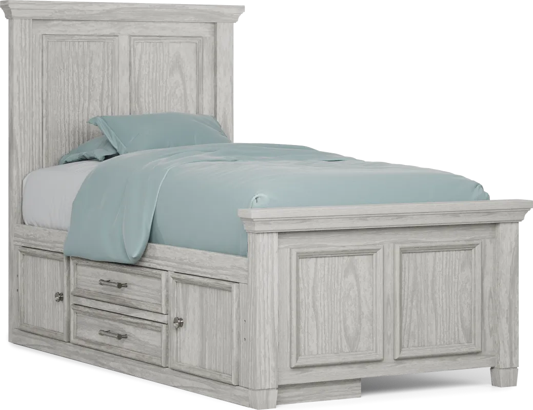 Kids Canyon Lake Ash Gray Twin Panel Bed with Storage Side Rail
