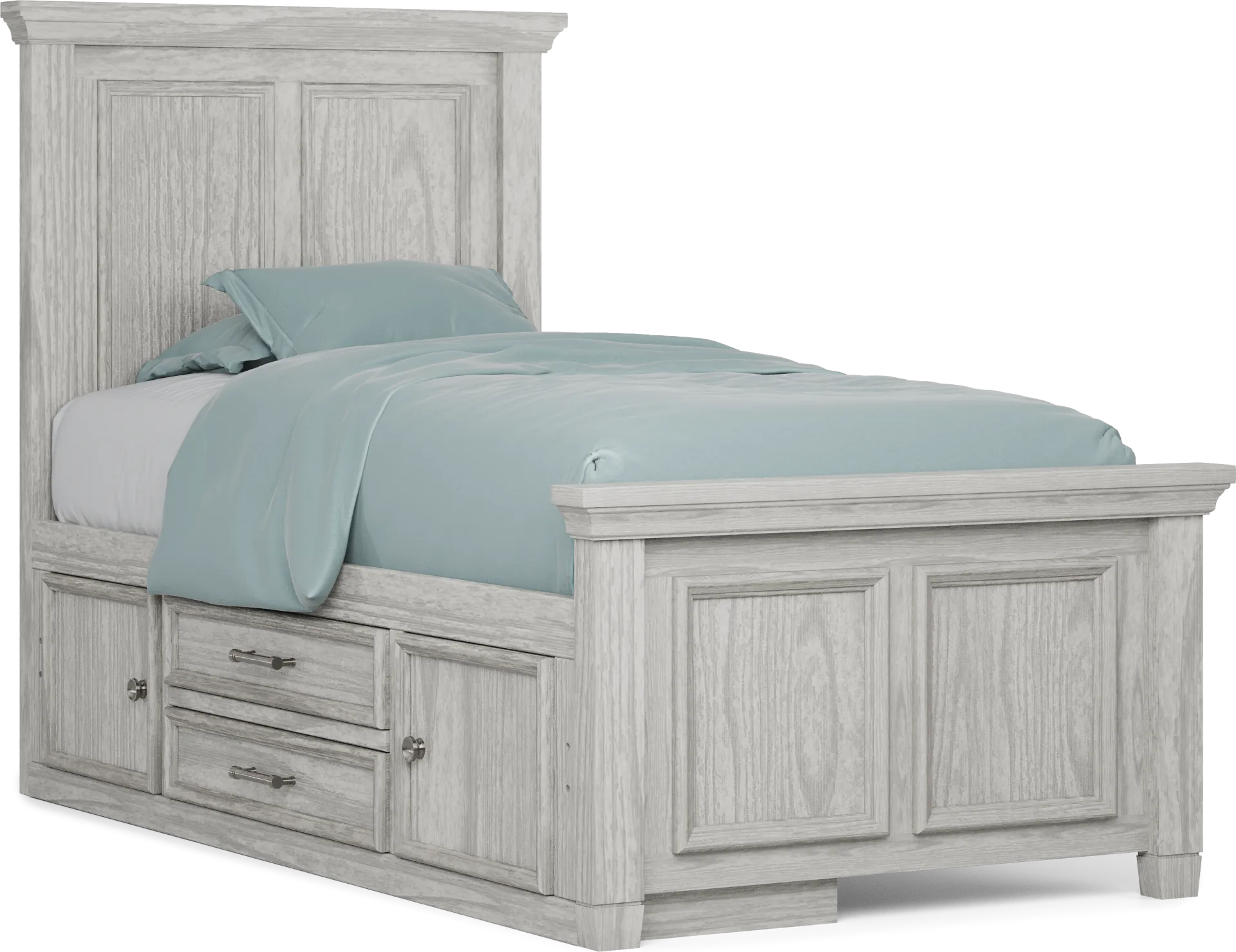 Kids Canyon Lake Ash Gray Twin Panel Bed with Storage Side Rail - Image 1