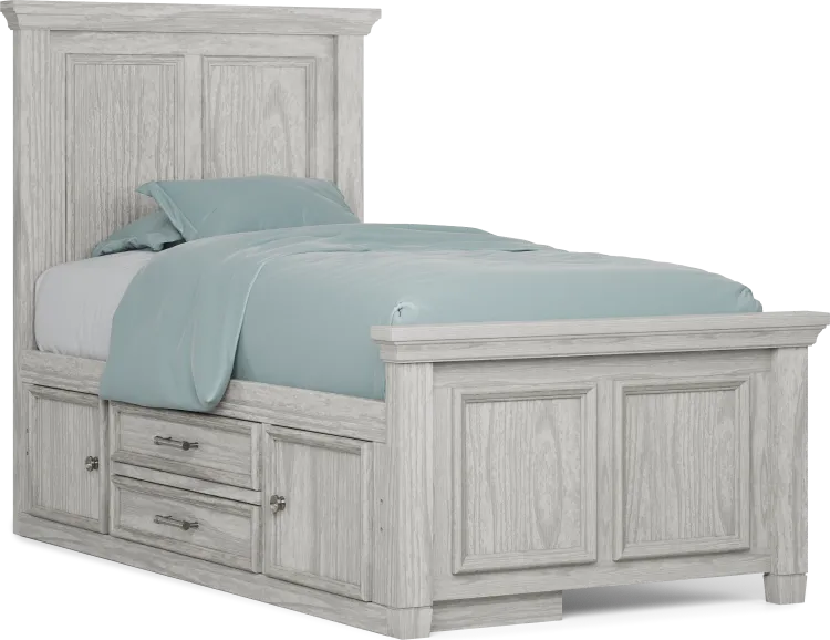 twin panel bed with storage rail