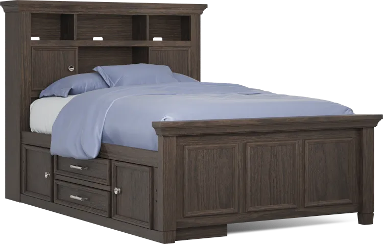 full bookcase bed w storage rail