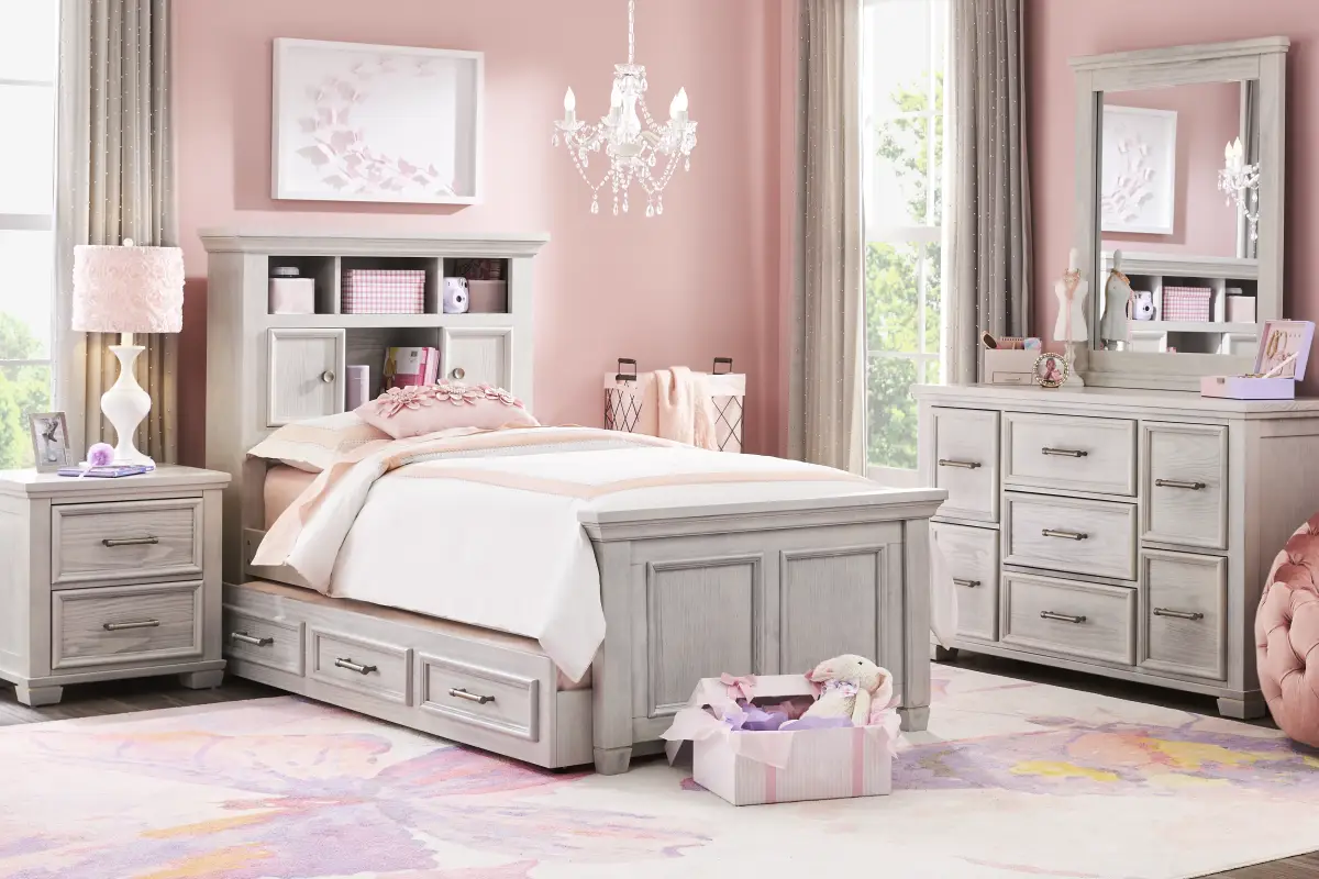 Kids Canyon Lake Ash Gray Twin Bookcase Bed