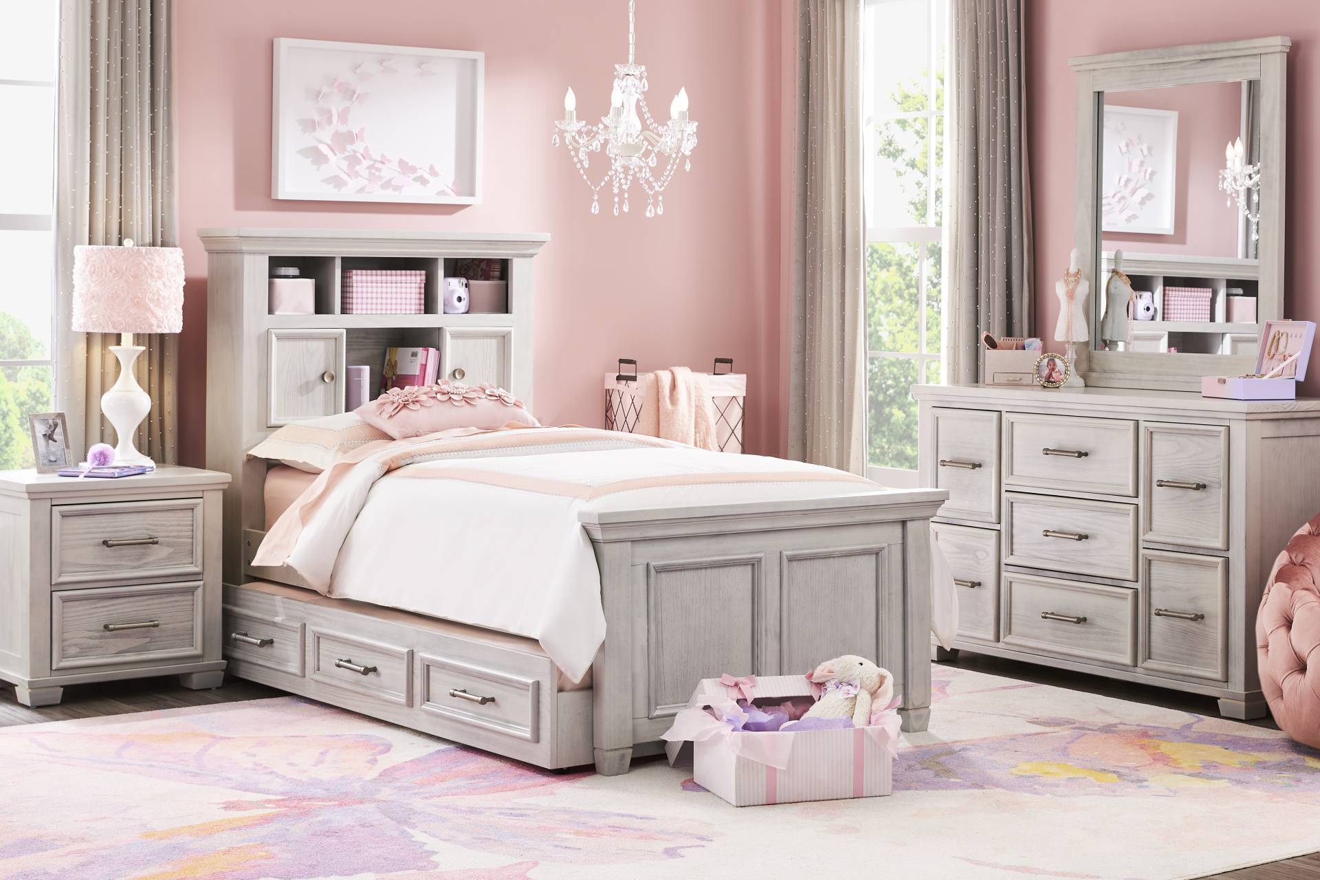 Kids Canyon Lake Ash Gray Twin Bookcase Bedroom full room