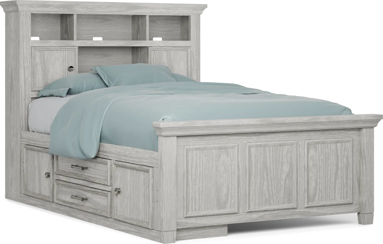 Kids Canyon Lake Ash Gray Full Bookcase Bed with Storage Side Rail