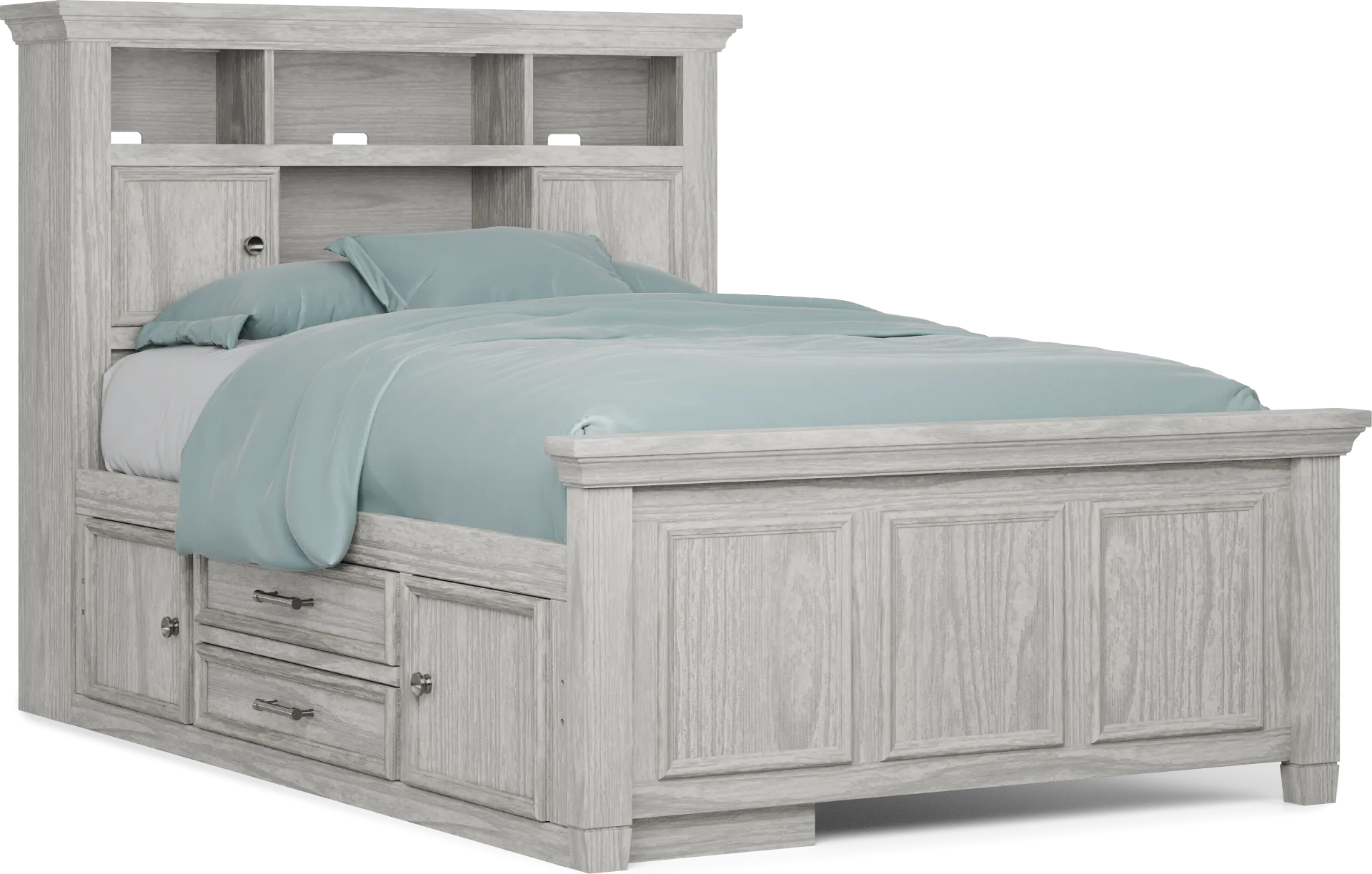 Kids Canyon Lake Ash Gray Full Bookcase Bed with Storage Side Rail - Image 2