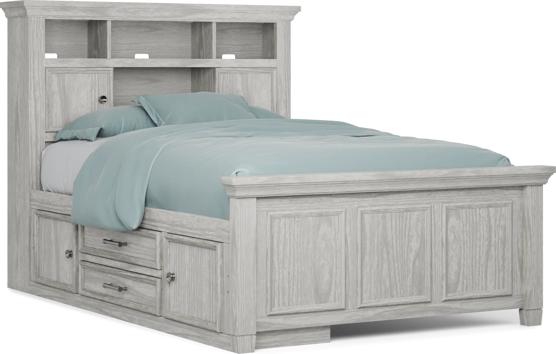 Kids Canyon Lake Ash Gray Full Bookcase Bed with Storage Side Rail