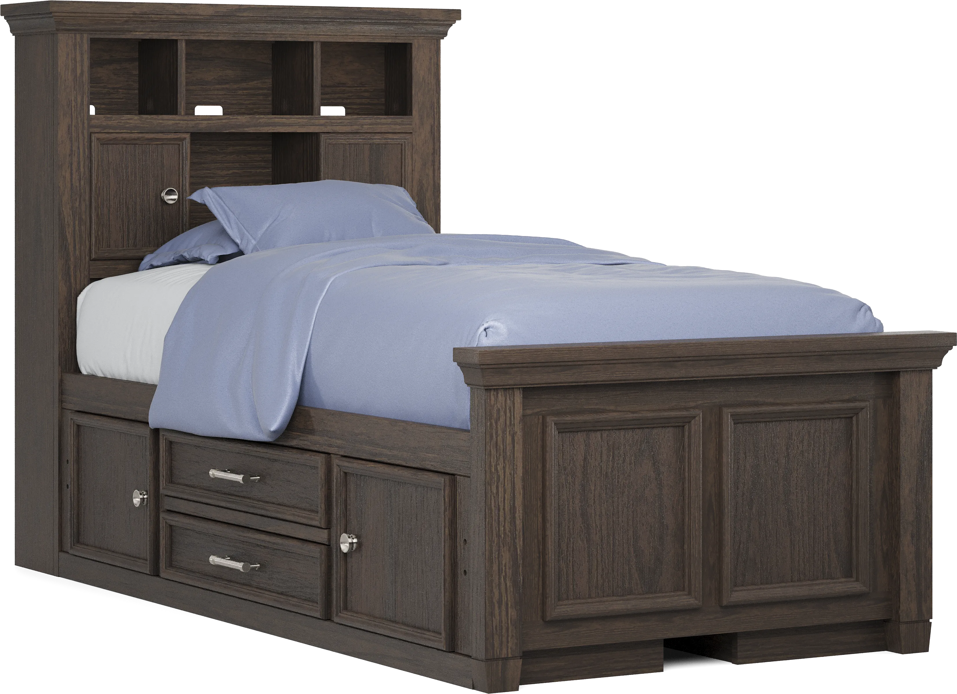 Kids Canyon Lake Java Twin Bookcase Bed with 2 Storage Side Rails - Thumbnail - Image 1