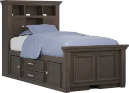 twin bookcase bed w 2 storage rails