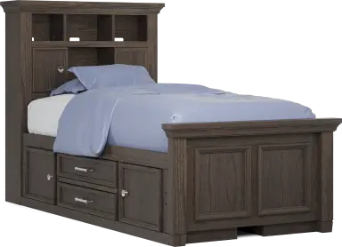 twin bookcase bed w 2 storage rails