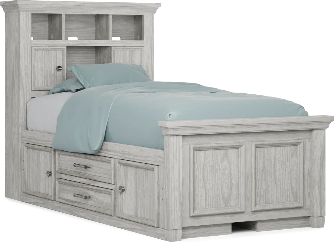Kids Canyon Lake Ash Gray Twin Bookcase Bed with 2 Storage Side Rails