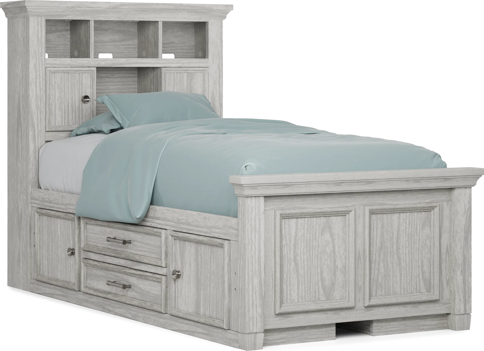 Kids Canyon Lake Ash Gray Twin Bookcase Bed with 2 Storage Side Rails - Image 2