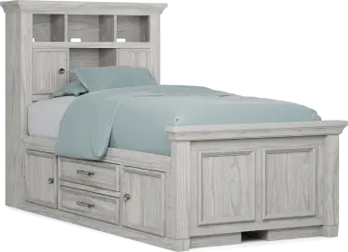 twin bookcase bed w 2 storage rails