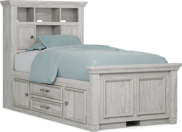 twin bookcase bed w 2 storage rails