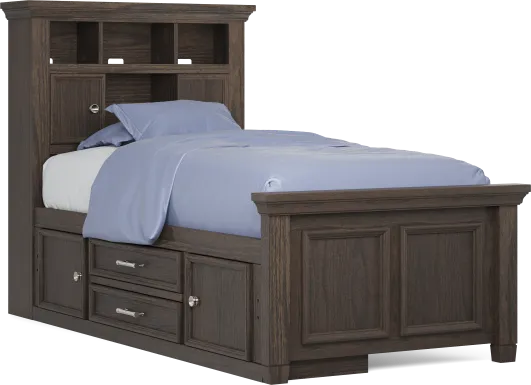 Kids Canyon Lake Java Twin Bookcase Bed with Storage Side Rail