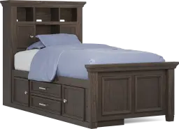 twin bookcase bed with storage rail