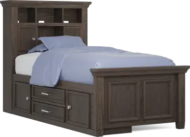 twin bookcase bed with storage rail
