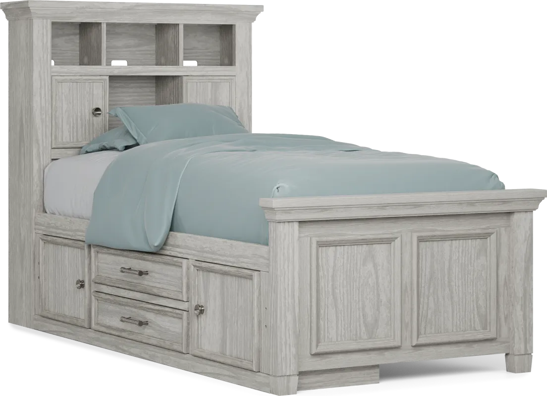 Kids Canyon Lake Ash Gray Twin Bookcase Bed with Storage Side Rail