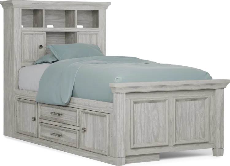 twin bookcase bed with storage rail