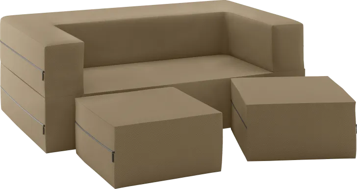 Kids Alfy Brown Loveseat & Ottomans Set