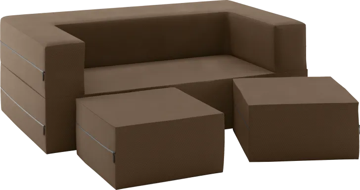 Kids Alfy Dark Brown Loveseat & Ottomans Set