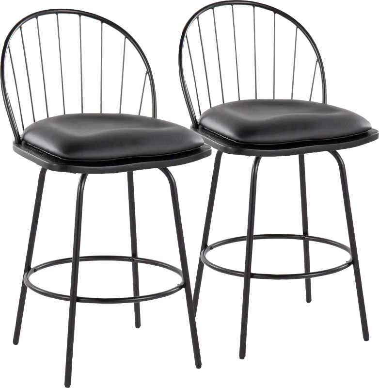 Charlias VI Black Swivel Counter Height Stool, Set of 2
