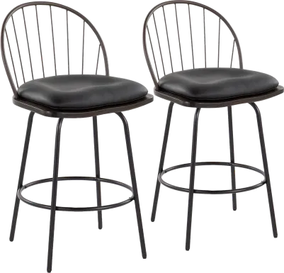Charlias VII Black Swivel Counter Height Stool, Set of 2
