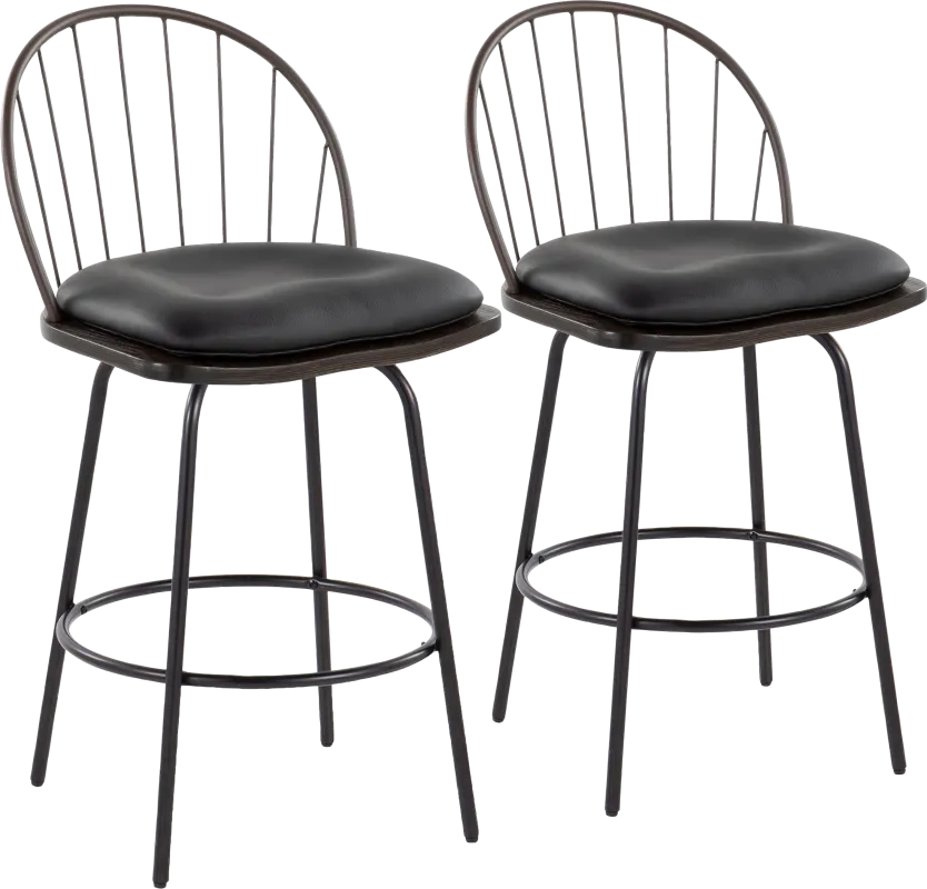 Charlias VII Black Swivel Counter Height Stool, Set of 2