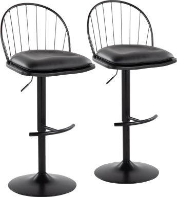 Charlias XI Black Adjustable Barstool, Set of 2