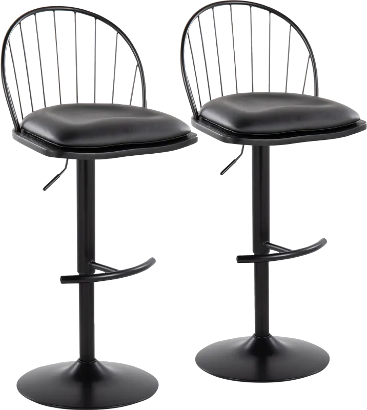 Charlias XI Black Adjustable Barstool, Set of 2