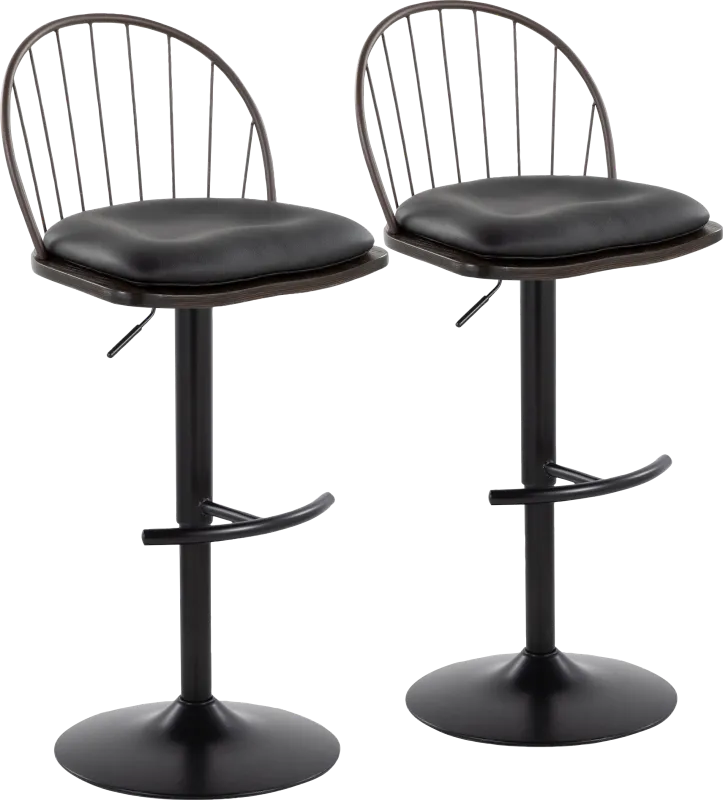 Charlias XII Black Adjustable Barstool, Set of 2