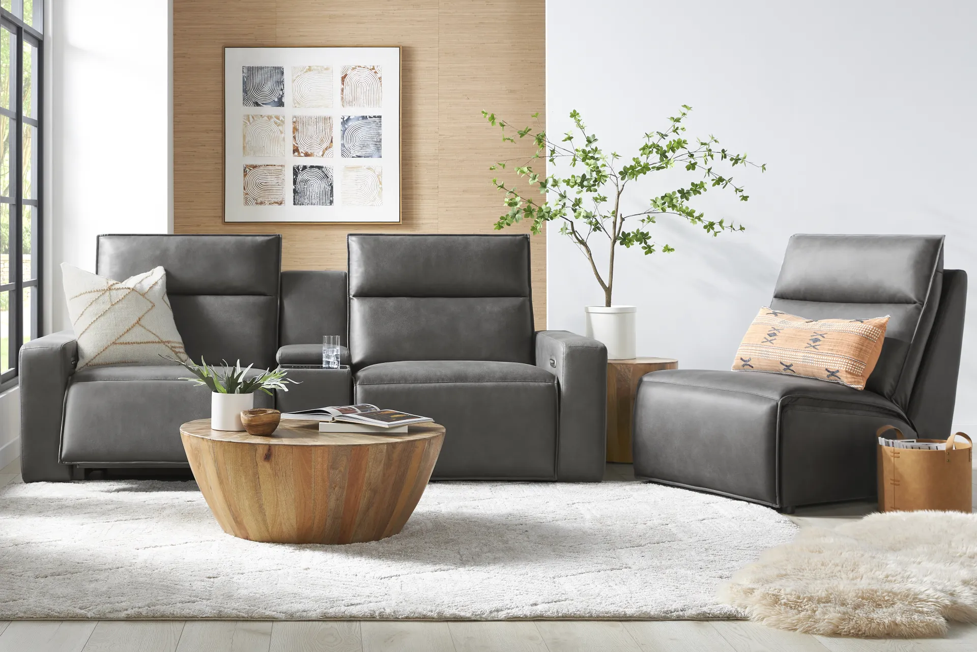 Charcoal 3 Pc Dual Power Reclining ModularTwo with Media Console - Image 1