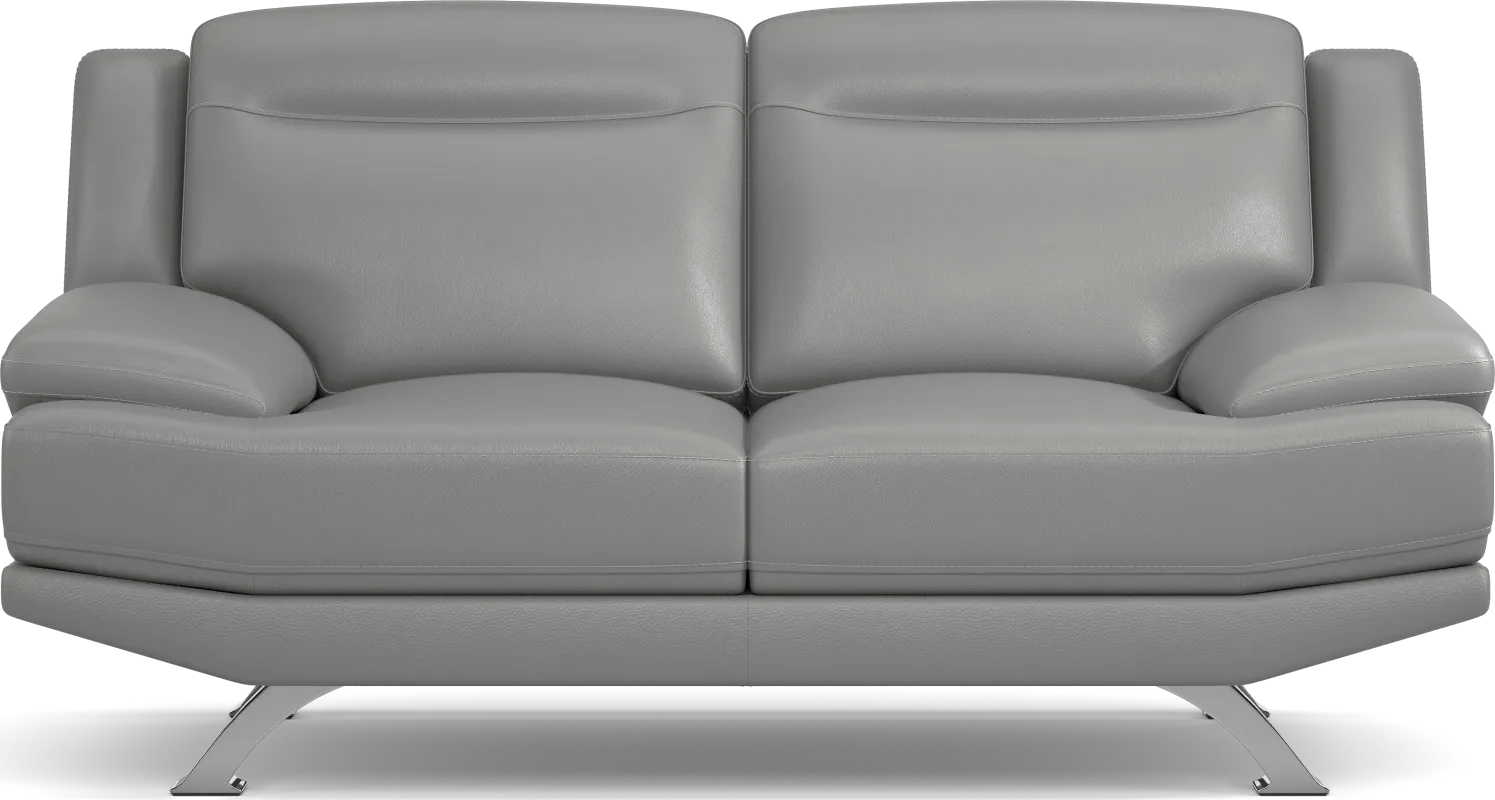 Zamora Gray Leather Loveseat