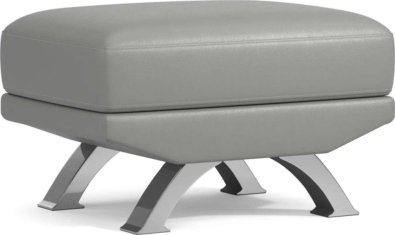 Zamora Gray Leather Ottoman